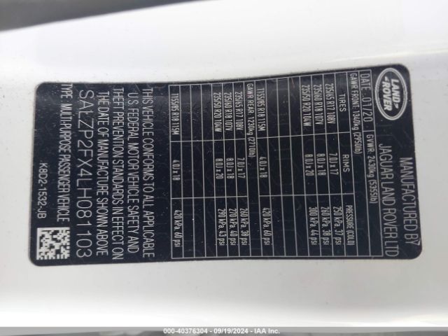 SALZP2FX4LH081103 Land Rover Range Rover Evoque Se