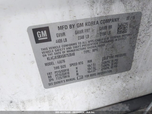 KL4CJESBXGB753548 Buick Encore