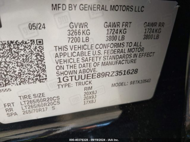 1GTUUEE89RZ351628 GMC Sierra 1500 4wd  Short Box At4