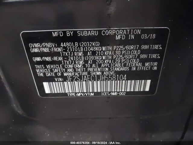 Subaru Forester 2.5i Premium 2018 JF2SJAEC1JH558104 Image 9