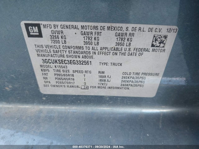 Chevrolet Silverado 1500 2lz 2014 3GCUKSEC3EG332561 Image 9