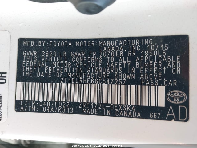 Toyota Corolla S Plus 2016 2T1BURHE6GC547257 Image 9