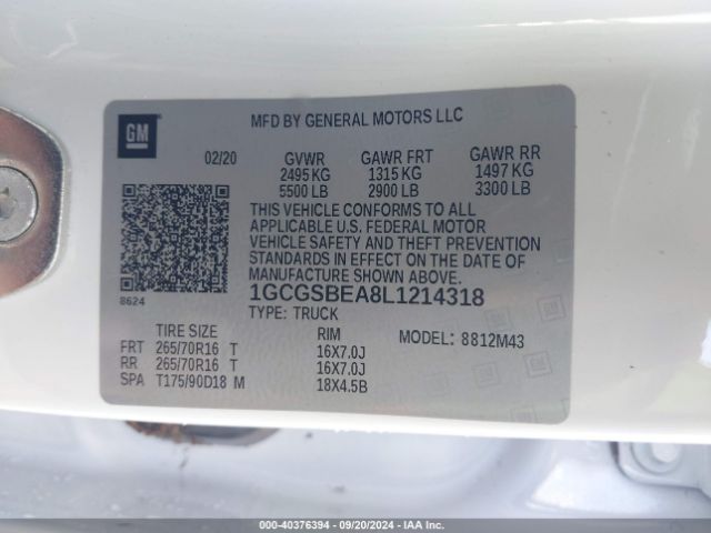 1GCGSBEA8L1214318 Chevrolet Colorado 2wd  Short Box Wt