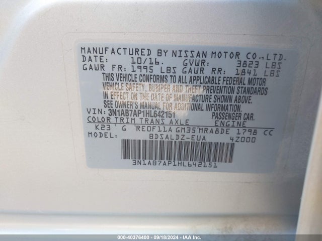 Nissan SENTRA SV 2017 3N1AB7AP1HL642151 Image 9