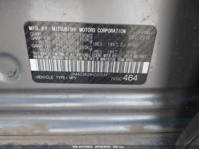 JA4AZ3A38HZ020387 Mitsubishi Outlander Se