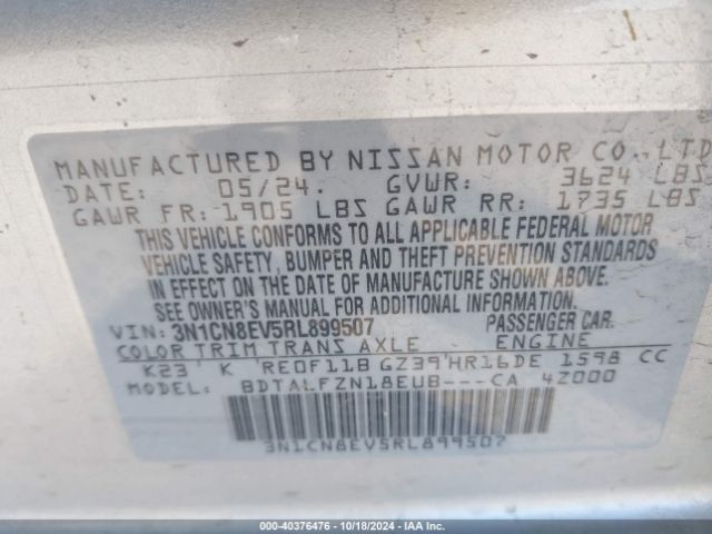 3N1CN8EV5RL899507 Nissan Versa 1.6 Sv