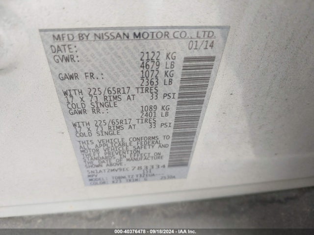 Nissan ROGUE SV 2014 5N1AT2MV9EC783334 Image 9