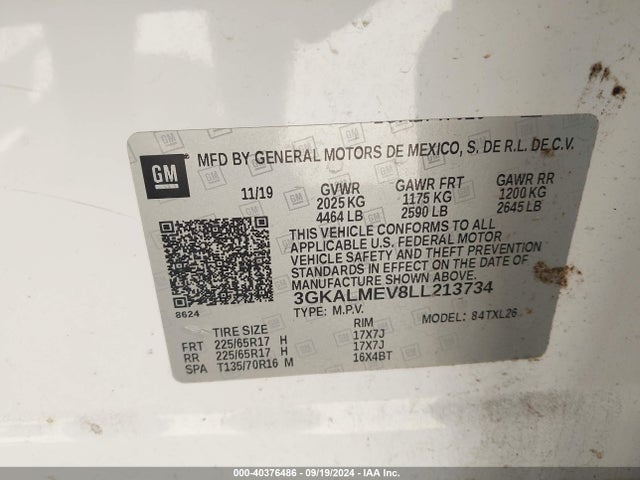 3GKALMEV8LL213734 GMC Terrain Fwd Sle