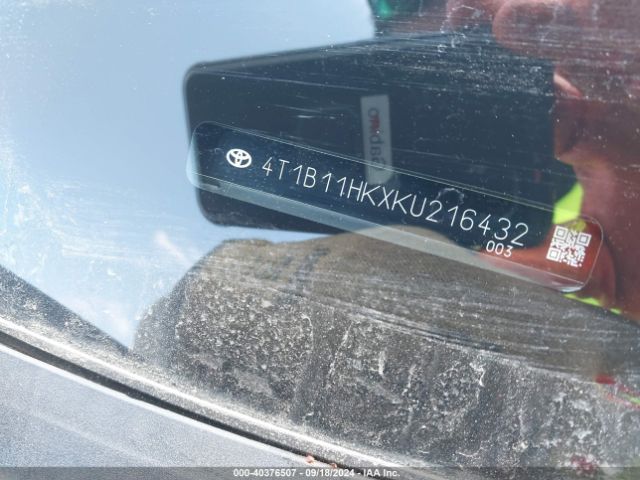 2019 TOYOTA CAMRY 4T1B11HKXKU216432 Photo 8