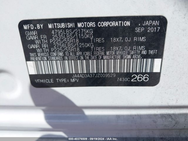 JA4AD3A37JZ009529 Mitsubishi Outlander Sel