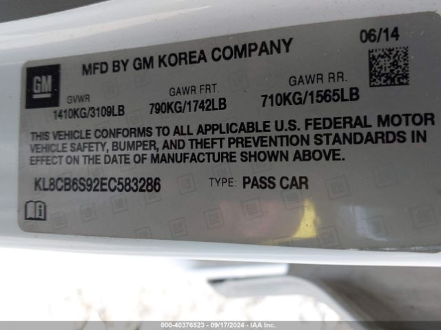 KL8CB6S92EC583286 Chevrolet Spark Ls Auto