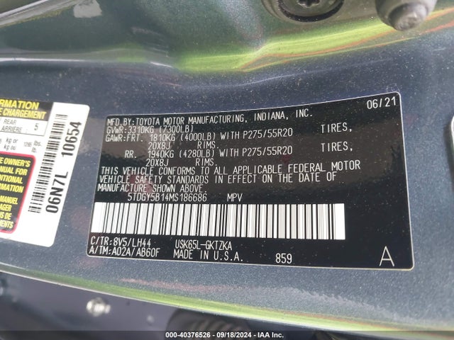 Toyota Sequoia Platinum 2021 5TDGY5B14MS186686 Image 9