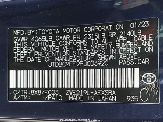 Toyota Corolla Hybrid Se 2023 JTDBCMFE2PJ003920 Image 9