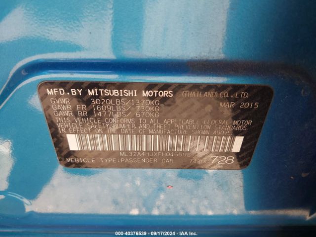 ML32A4HJXFH046992 Mitsubishi Mirage Es/rf