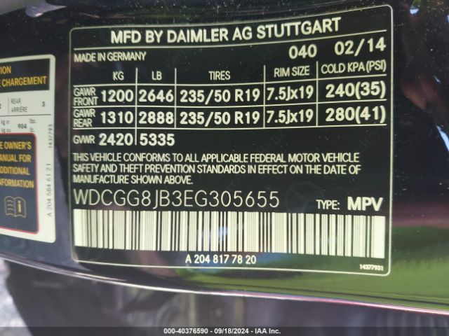 WDCGG8JB3EG305655 Mercedes-Benz Glk 350 4matic