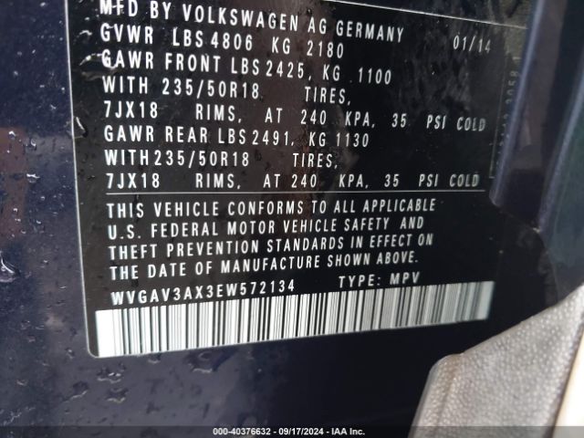 WVGAV3AX3EW572134 Volkswagen TIGUAN SE