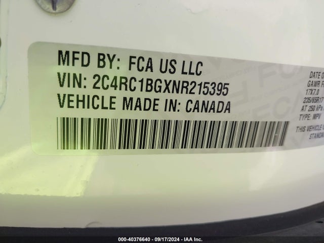 2C4RC1BGXNR215395 Chrysler Pacifica Touring L