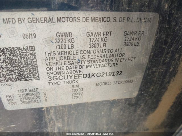 3GCUYEED1KG219132 Chevrolet Silverado 1500 Rst