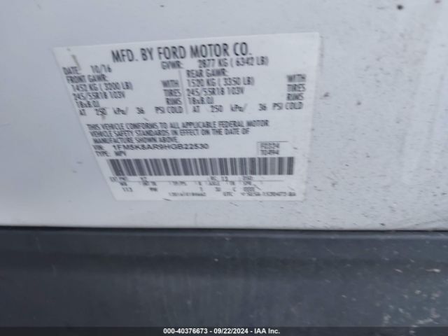 1FM5K8AR9HGB22530 Ford Utility Police Interceptor