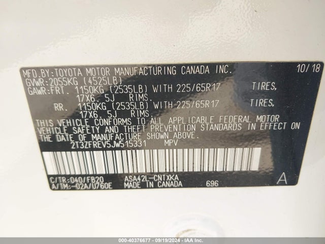 Toyota RAV4 LE 2018 2T3ZFREV5JW515331 Image 9