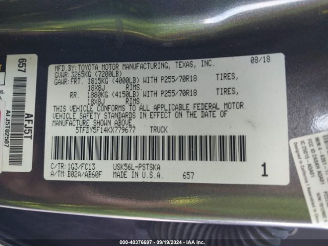 5TFDY5F14KX779677 Toyota Tundra Sr5 5.7l V8