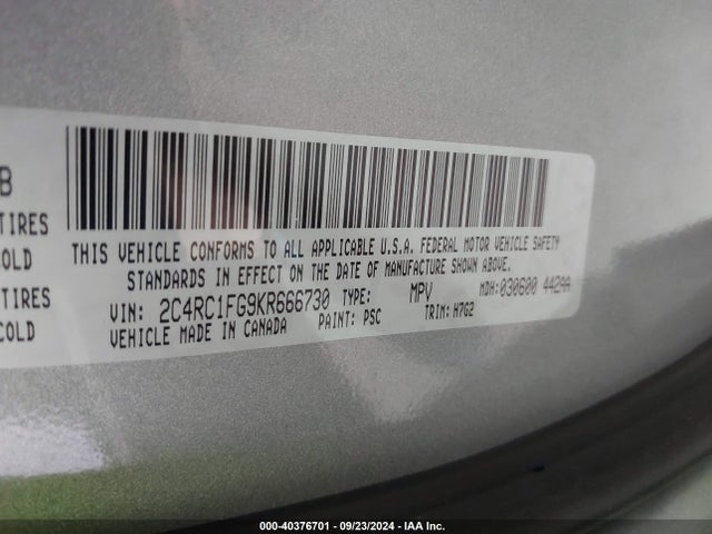 Chrysler Pacifica Touring Plus 2019 2C4RC1FG9KR666730 Image 9