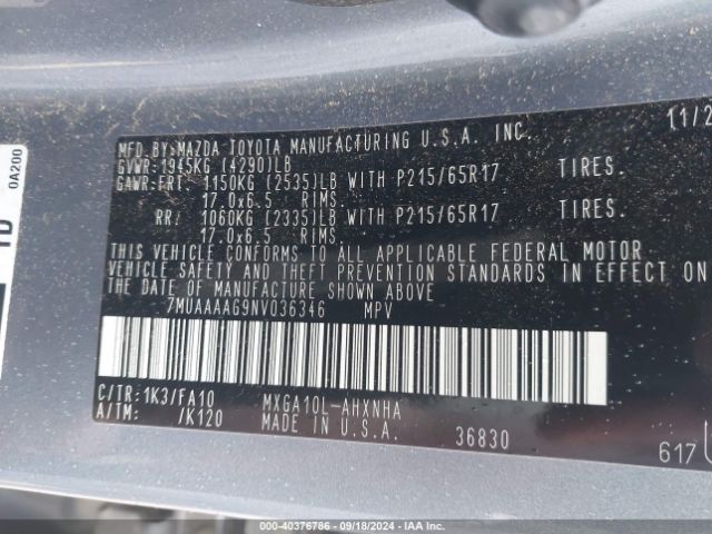 7MUAAAAG9NV036346 Toyota Corolla Cross L