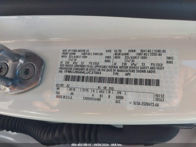 Ford ESCAPE SE 2020 1FMCU9G64LUC37003 Image 9