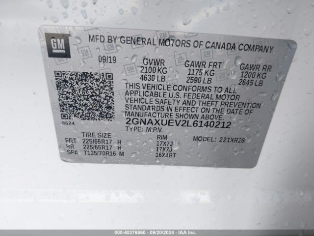 2GNAXUEV2L6140212 Chevrolet Equinox Awd Lt 1.5l Turbo