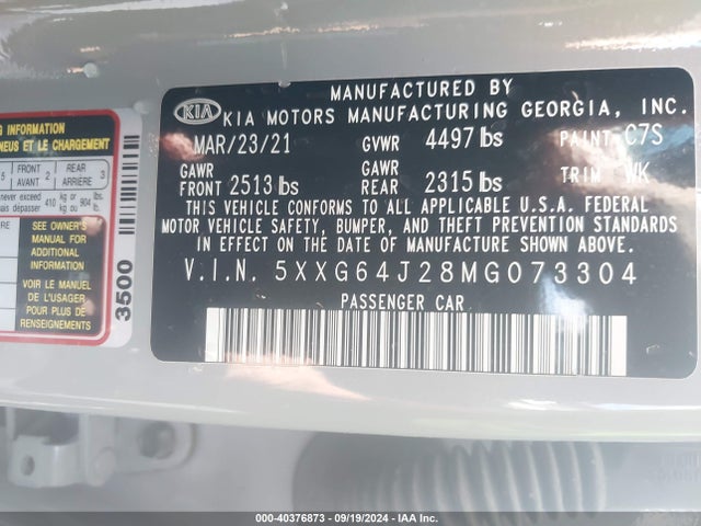 KIA K5 Gt-line 2021 5XXG64J28MG073304 Image 9