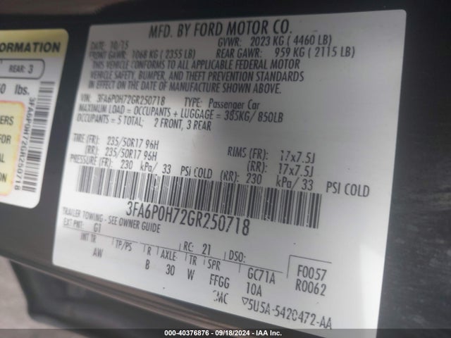 Ford FUSION SE 2016 3FA6P0H72GR250718 Image 9