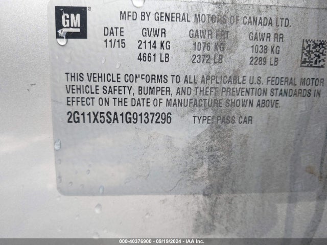 Chevrolet Impala 1fl 2016 2G11X5SA1G9137296 Image 9