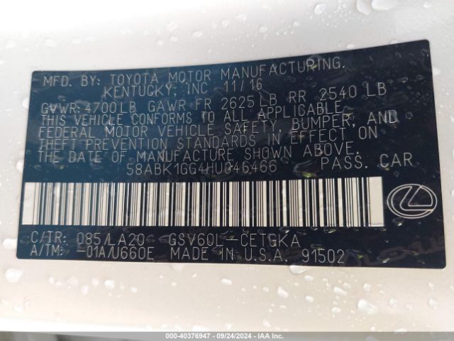 58ABK1GG4HU046466 Lexus ES 350