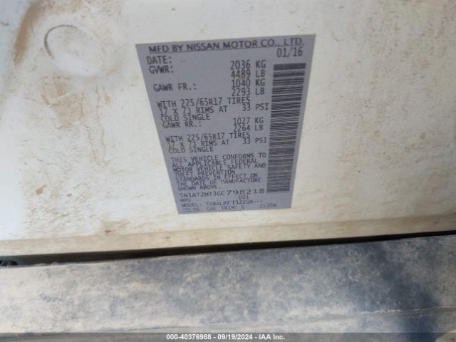 5N1AT2MT3GC798218 Nissan Rogue S/sl/sv