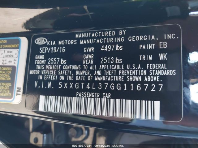 5XXGT4L37GG116727 KIA Optima Lx