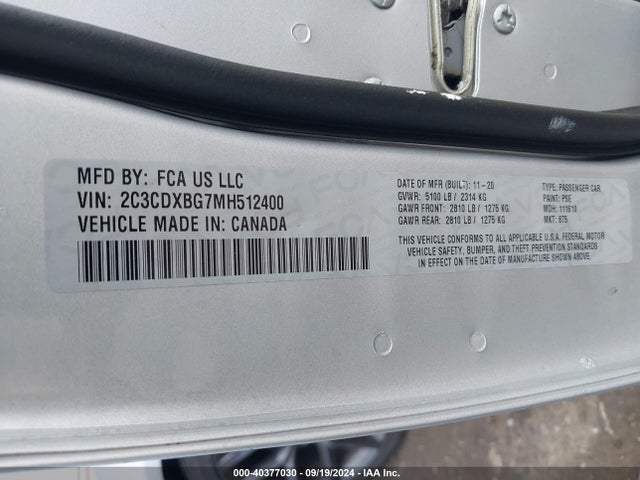 Dodge Charger Sxt Rwd 2021 2C3CDXBG7MH512400 Image 9