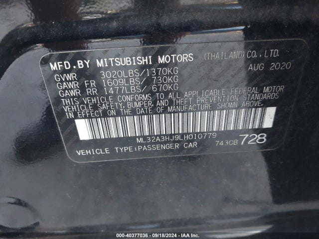 2020 MITSUBISHI MIRAGE ML32A3HJ9LH010779 Photo 8