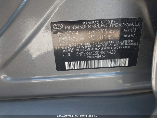 Hyundai SONATA GLS 2014 5NPEB4AC9EH884420 Image 9