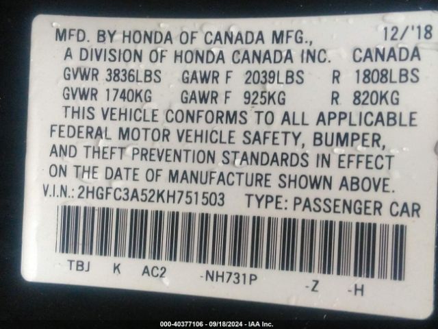 2HGFC3A52KH751503 Honda CIVIC SI