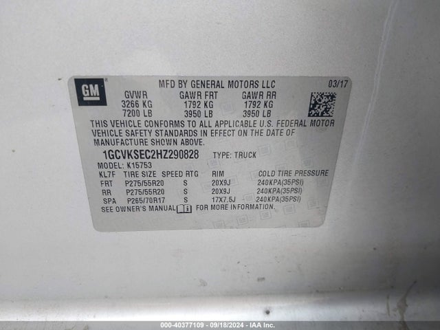 Chevrolet Silverado 1500 2lz 2017 1GCVKSEC2HZ290828 Image 9