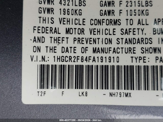 Honda Accord Ex-l 2015 1HGCR2F84FA191910 Image 9