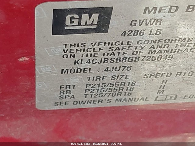 KL4CJBSB8GB725049 Buick Encore Convenience