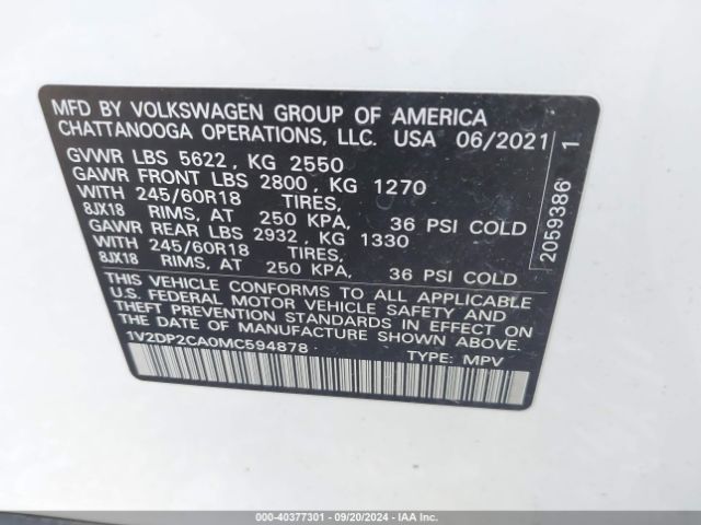 1V2DP2CA0MC594878 Volkswagen Atlas 2.0t Se