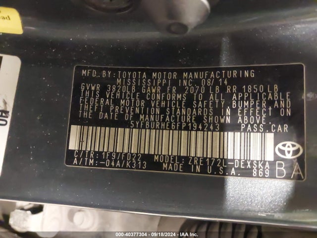 Toyota Corolla S Plus 2015 5YFBURHE6FP194243 Image 9