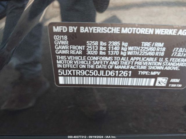 5UXTR9C50JLD61261 BMW X3 Xdrive30i