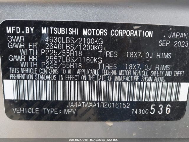 JA4ATWAA1RZ016152 Mitsubishi Eclipse Cross Se S-awc