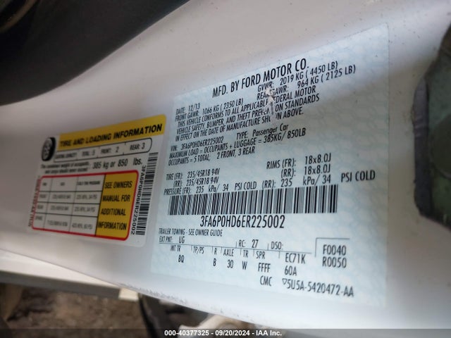 Ford FUSION SE 2014 3FA6P0HD6ER225002 Image 9