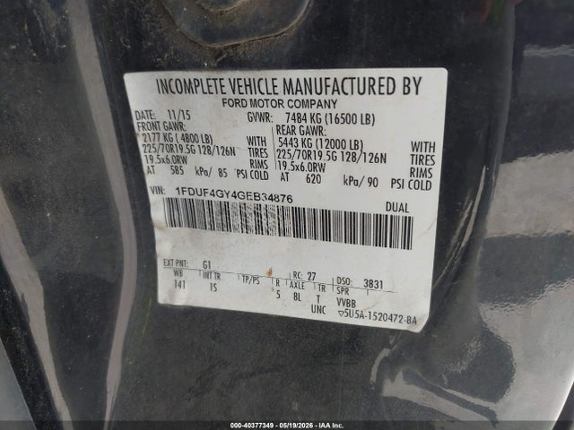 2016 Ford F-450 Chassis Xl მანქანა იყიდება აუქციონზე, vin: 1FDUF4GY4GEB34876, აუქციონის ნომერი: 40377349