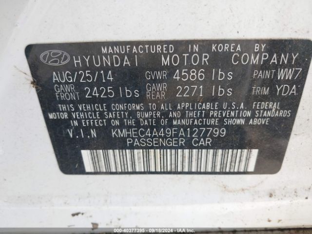 KMHEC4A49FA127799 Hyundai SONATA HYBRID