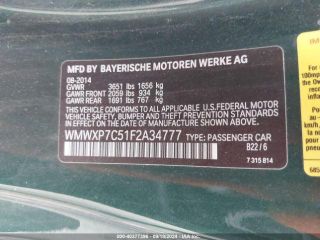 WMWXP7C51F2A34777 Mini Hardtop Cooper S